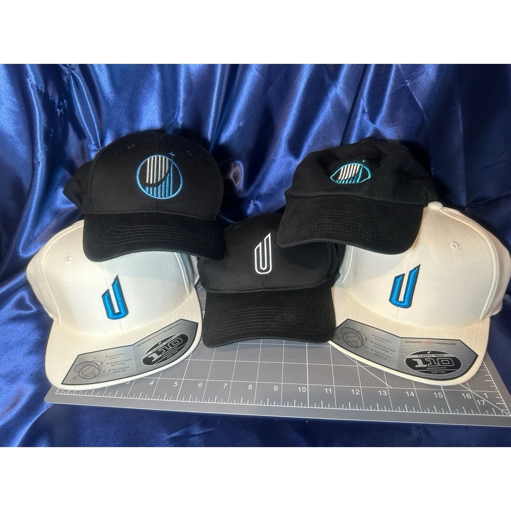 Lot Of 5 Custom Logo Hats Flexfit 110 & Port Authority SnapBack Caps Blk/whi/blu